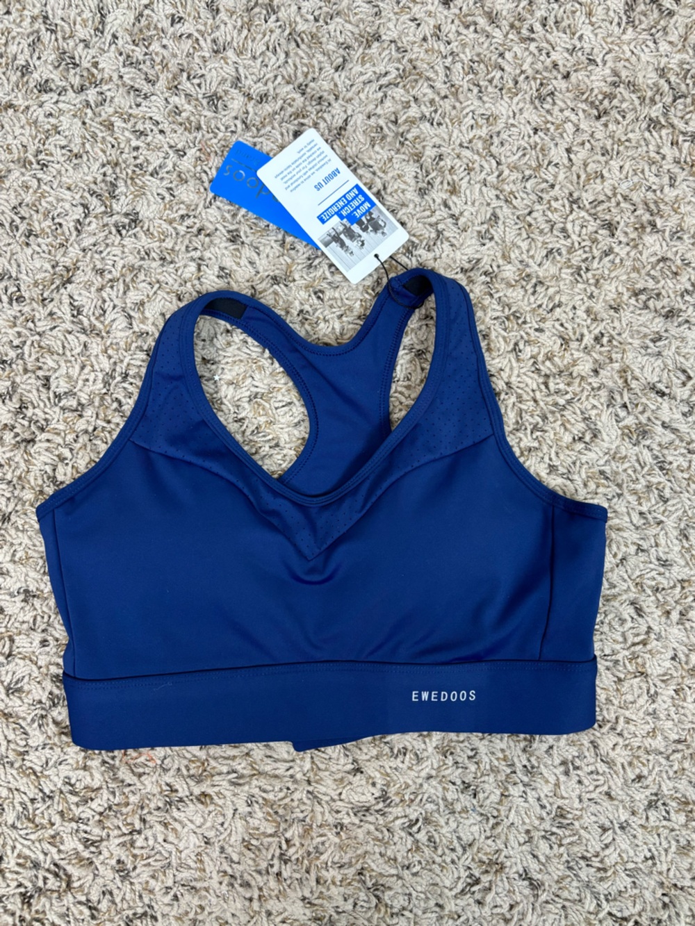 Ewedoos Sports Bra Blue Womens Medium High Support‎ Racerback Push Up Sports Run